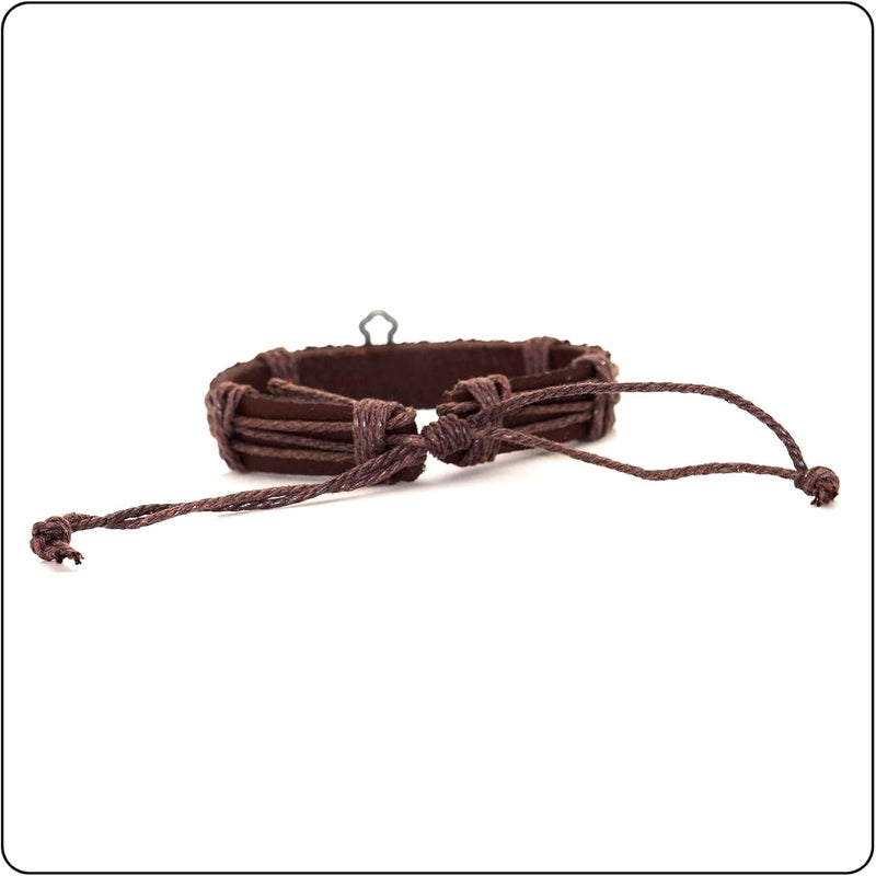 Fusamk Fashion Cross Tag Bangle Adjustable Leather Cuff Wristband Drawstring Rope Bracelet - Image 4